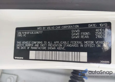 2014 Volvo S60 T5 from USA, damaged, VIN YV1612FS3E2296777